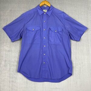 Vtg TravelSmith Button Up Mens Large Short Sleeve Pockets‎ Made in Hong Kong